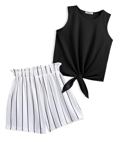 Image of Arshiner Girls Tank Tops with Shorts Set Kids Summer Clothing Sets Casual Fashion Sleeveless T-shirts Outfits for Girls 6-7 years