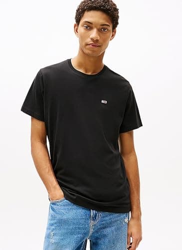 Image of Tommy Jeans Men's Tjm Slim Jersey C Neck Ext Dm0dm09598 S/S Knit Tops, Black (Black), L