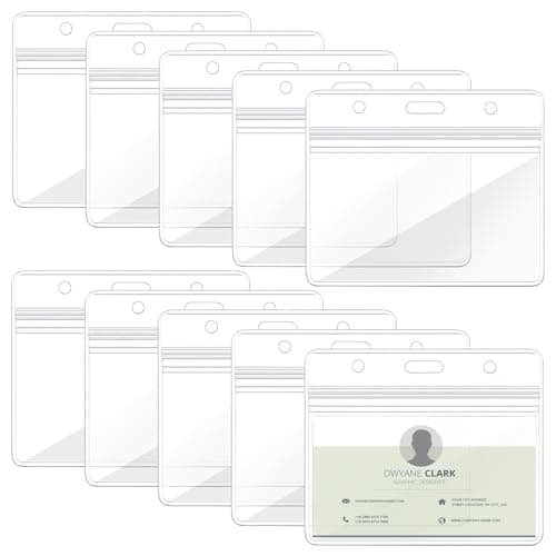 Image of 10 Pcs A6 Horizontal Extra Large Portrait Clear ID Badge Card Holders Plastic Pocket Pouches 16 x 13 cm Card Sleeve Name Tag Badges ID Holder Holds 155 x 110 mm for Passport ID Cards Business Office