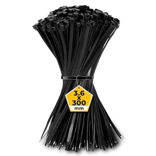 Image of Hashtnagar 100 Pack Cable Ties Black 300mm x 3.6mm, Heavy Duty Zip Ties Long 12". UV Resistant and Self Locking Nylon Plastic Ties for Gardening. Cable Wraps for Home|Office|Workshop|Garage