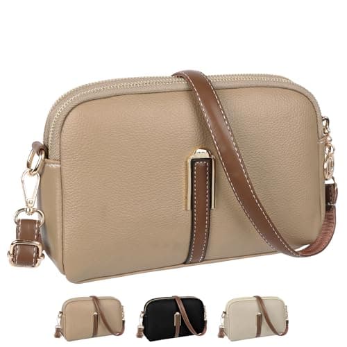 Image of Jiusely Cross Body Bag for Women, Small Shoulder Bag Lightweight Handbags,Vegan Leather Crossbody 22 x 15cm Stylish Purse with Adjustable Strap for Daily Travel Use (Khaki)
