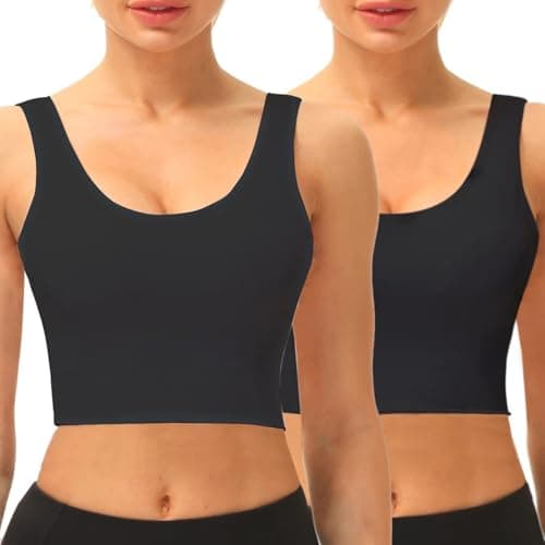 Image of SIMIYA Seamless Sports Bra Women Comfort Compression Bra Without Pading Wireless Crop Tops Vest for Running Fitness Yoga(Black x2, M)