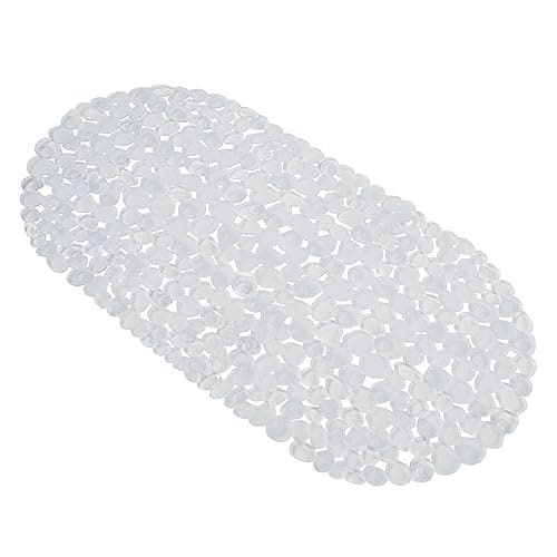 Image of OHS Non Slip Bath Mat, Long Shower Bathmat with Suction Cups Anti Mould Bath Mat for Bathroom, Flexible Oval PVC Adults Elderly Kids, Clear 70cm x 35cm
