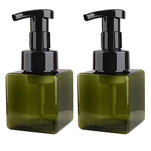 Image of Alledomain 2Pcs 250ml (8.5oz) Empty Foaming Pump Bottles, Refillable Plastic Square Foam Soap Dispenser Liquid Hand Container for Cleaning, Travel, Cosmetics, Liquid Soap, Body Wash (Green)