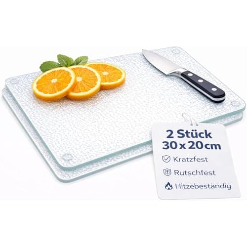 Image of Set of 2 Glass Chopping Boards 30 x 20 cm with Non-Slip Feet Dishwasher Safe Hygienic Heat Resistant