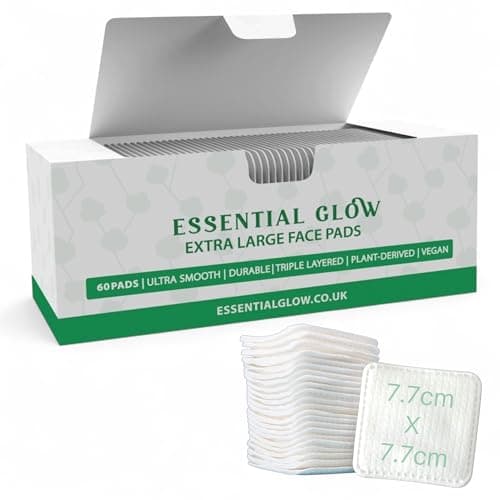 Image of Essential Glow 60 XL Face Cotton Pads for Adults and Babies – Triple Layered - Lint Free - Large Premium Organic Square Cotton Wool Pads – Makeup Remover, Cleansing, Exfoliating, Skincare - Pack of 1