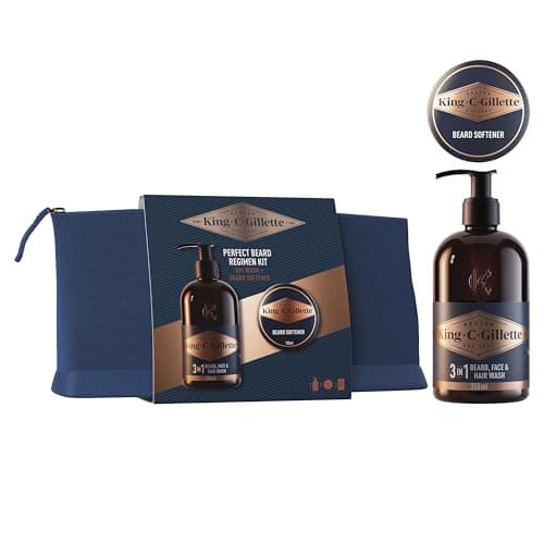 Image of King C. Gillette Beard Regimen Kit for Men, Face and Beard, 3in1 Wash 350ml and Softener 100ml, Cleansing and Conditioning