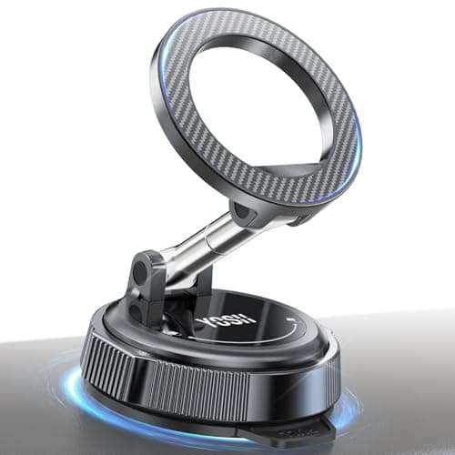 Image of YOSH for MagSafe Car Mount, Vacuum Magnetic Phone Holder, 22×N56 Magnets & 300N Vacuum Suction, 360° Rotating Longer Arm for Dashboard & Windscreen, for iPhone 17-12 Samsung Pixel