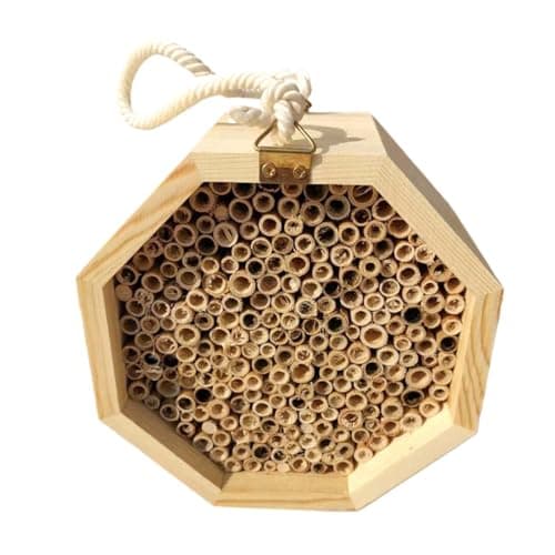 Image of Wooden Bee Hive, Pollinating Palace 15*15*9cm Wild Bee Nesting Aid Wasp Habitat Premium Wild Bees Hotel For Garden Lovers