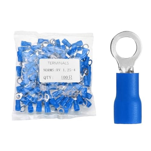 Image of sourcing map 100pcs Terminals Ring Connectors #8" Tinned Copper Insulated Ring Crimp Terminals 22-16 Gauge for Electrical Industrial Chemical Project, Blue