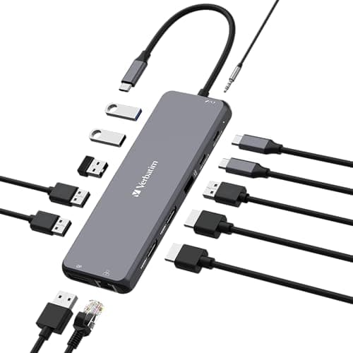 Image of Verbatim USB C Hub 13-in-1 Multiport Adapter USB-C to HDMI, RJ45, USBA-A and USB-C PD, with SD Card Reader, for Mac, MacBook Pro/Air, iPad Pro, Thinkpad, Windows Computer, Laptop and Co, 32153