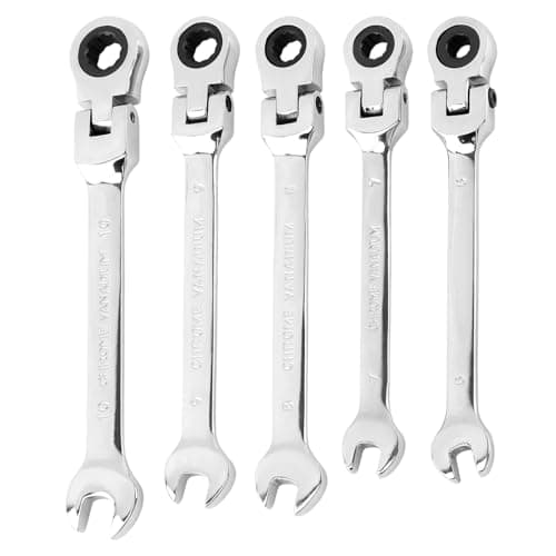 Image of YCSHIPO 5pcs Flex Head Ratcheting Wrench Set, Metric 6-10mm Spanner Gear Ring Ratcheting Combination Wrenches Kit, 180° Head, 72 Tooth, Box End and Open End Wrench for Tight Spaces(Silver)