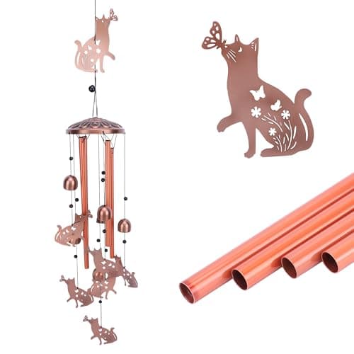 Image of MEKOTRIN Wind Chime for Garden, Cat Butterfly Wind Chime Outdoor Decorative Vintage Metal Hanging Gifts for Elders, Window, Patio, Backyard, Home Decor, Cat Butterfly Ornament Birthday