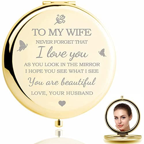 Image of HZJ-AIGO Gifts for Wife-I Love You Wife Gift Compact Mirror-Romantic Gift for Her Birthday,Wedding Anniversary,Valentines Day,Christmas (Gold)
