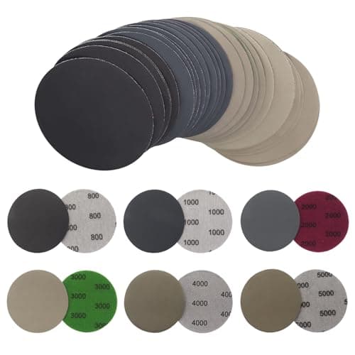 Image of JOYOLA Wet and Dry Sanding Discs, Pack of 60 Sandpaper 75 mm Velcro, Round Sanding Pads Discs 800/1000/2000/3000/4000/5000 Assorted for Wood, Metal, Car, Furniture, Polishing