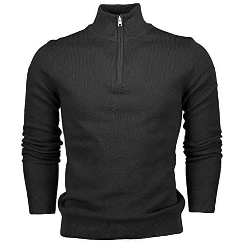 Image of Hann Brooks Mens Long Sleeve Cotton Pique Half Zip Sweatshirt Sweater Top (M, Black)