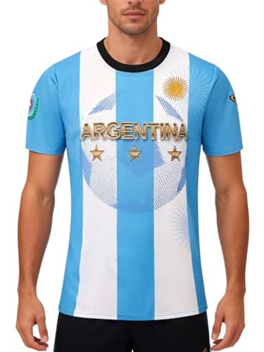Image of Argentina Football Jerseys for Men Sports Training Jerseys Tops Flag Team Fans Football T-Shirts Stripes M
