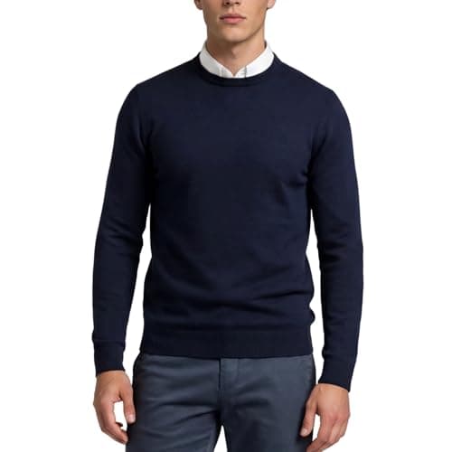 Image of Xact Mens Jumper 100% Cotton Crew Neck – Lightweight 12 Gauge Knit Jumper for Men UK, Smart Casual Work & Office Sweater (Dark Navy) M