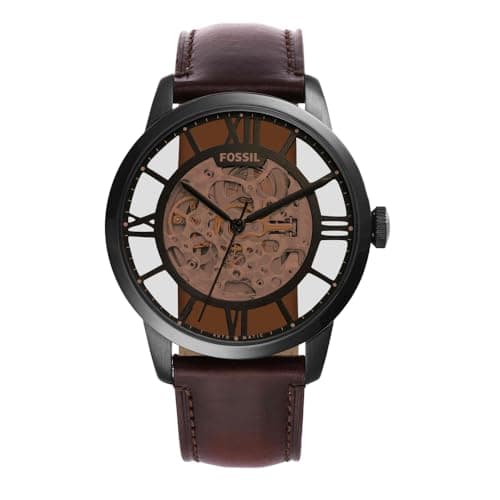 Image of FOSSIL Townsman Men's Automatic Watch with Black Dial and Brown Leather Strap ME3098