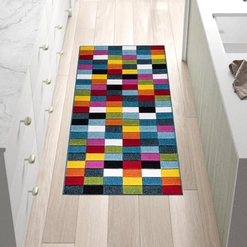 Image of renoazul® Multicoloured Area Rug forLiving Room, Hallway, Bedroom and Office, 80 x 150 cm, Cube, Soft Thick Pile Fluffy Thick Plush Geometric Pattern Rug