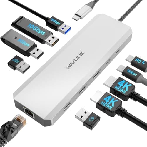 Image of WAVLINK Laptop Docking Station, 10G USB C Hub with Dual HDMI, 100W PD in, 10Gbps USB-A/C 3.2, 5Gbps USB-A, USB2.0, Gigabit Ethernet for Dell/HP/Lenovo etc, Windows Systerm Computer Only