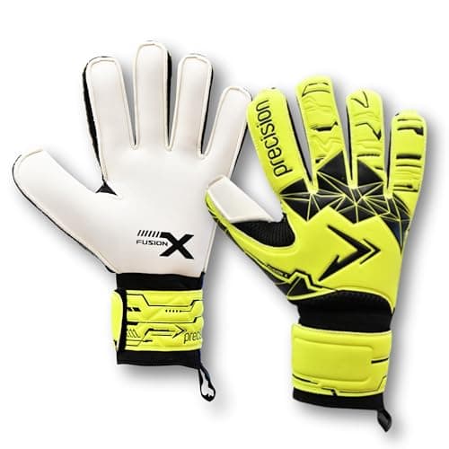 Image of Precision Training Fusion X Flat Cut Essential Football Adult's Goalkeeper Gloves, Fluo Yellow, 10