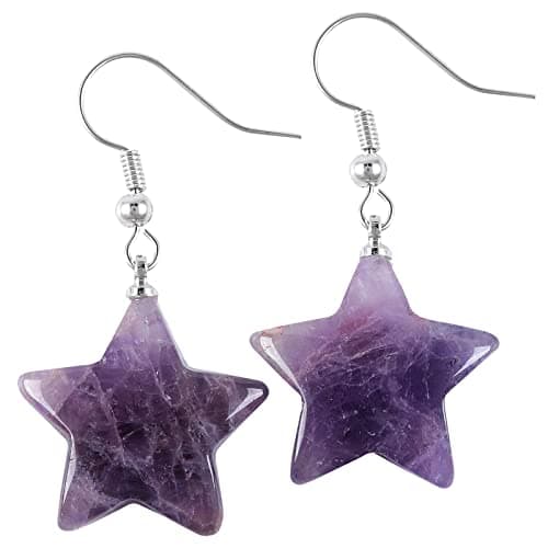 Image of mookaitedecor Healing Crystal Amethyst Star Shaped Drop Earrings for Women Girls Birthday Jewellery Gift, Semi Precious Jewellery, Simple Fashion Quartz Crystal Purple Stone Short Dangle Earrings