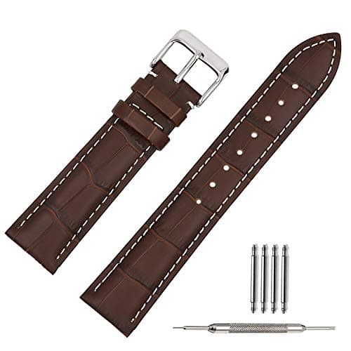 Image of TStrap Leather Watch Straps 22mm - Soft Brown Alligator Embossed Watch Bands Replacement - Military Watch Straps for Men Women - Smart Watch Bracelet Belt Clasp Buckle