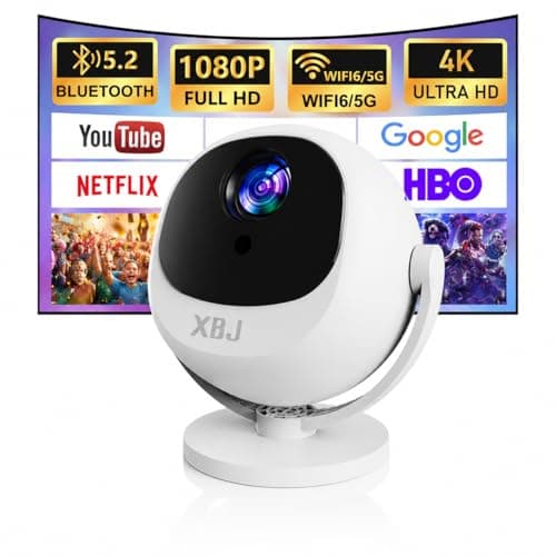 Image of XBJ Mini Projector with WiFi 6 & Bluetooth 6.0, 1080P Full HD, 4K Supported Portable Projector, Auto Keystone Correction, 360° Rotatable Home Cinema Projector for Bedroom & Outdoor Use