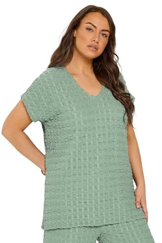 Image of Yours Curve Sage Green Bubble Textured T-Shirt - Women's - Plus Size Curve