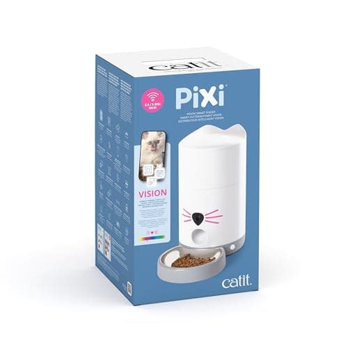 Image of Catit PIXI Smart Automatic Dry Cat Food Feeder with Camera, Schedule and Portion Control Meals For Cats, White