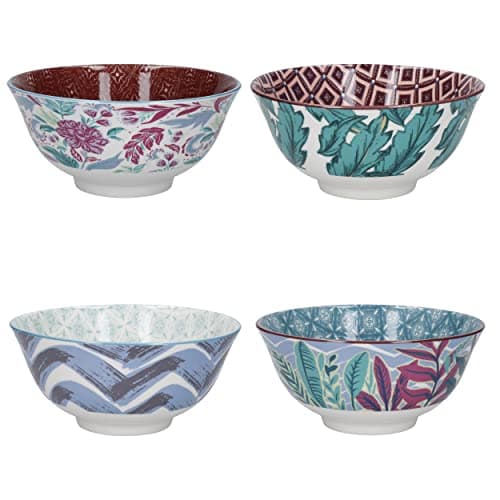 Image of KitchenCraft Glazed Stoneware Bowl Set of 4, Exotic, 15.5 x 7.5 cm, Gift Boxed,Blue,Green,Pink