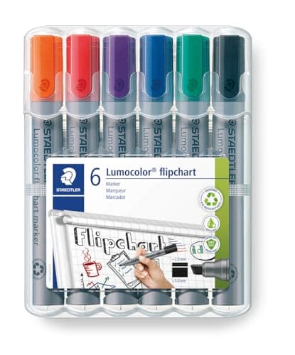 Image of STAEDTLER 356 B WP6 Lumocolor Flipchart Markers, Chisel Tip 2-5mm Line Width - Assorted Colours (Pack of 6)