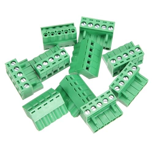 Image of sourcing map 10 Pcs 5 Pin 5.08mm Pitch PCB Mount Screw Terminal Block Connector Male Plug, No Soldering Panel Mount Pluggable Type Connector 300V 20A for 24-12AWG Cable
