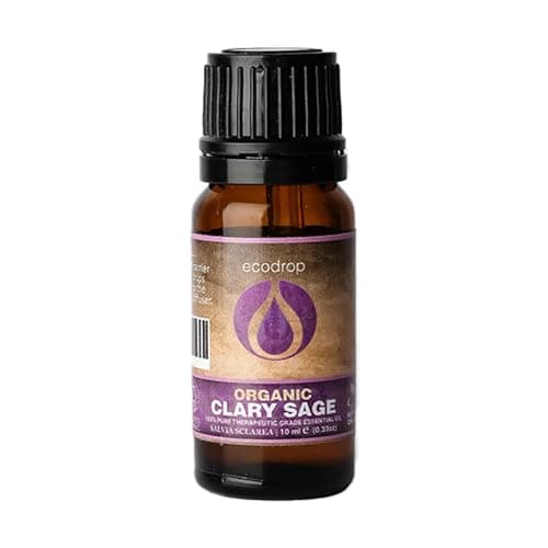 Image of Ecodrop Clary Sage Essential Oil - 10ml Bottle | Pure & Natural Salvia Sclarea Oil | Aromatherapy Diffuser, Massage & Bath Oil for Mood, Stress Relief & Aids Digestion | Organic