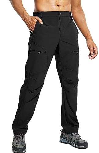 Image of Haimont Men's Hiking Trousers 6 Zip Pockets Water Resistant Ripstop Outdoor Pants Lightweight Quick Dry Nylon, Black, L