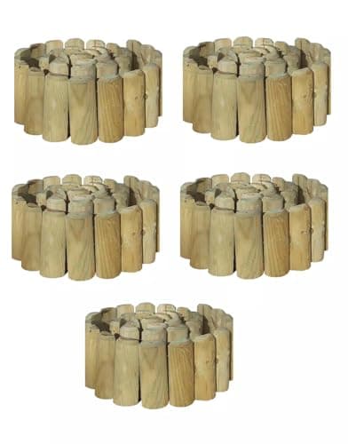 Image of Natural Wooden Border Edging Roll Flexible Garden Fence, 1.0m x 15cm (pack of 5)
