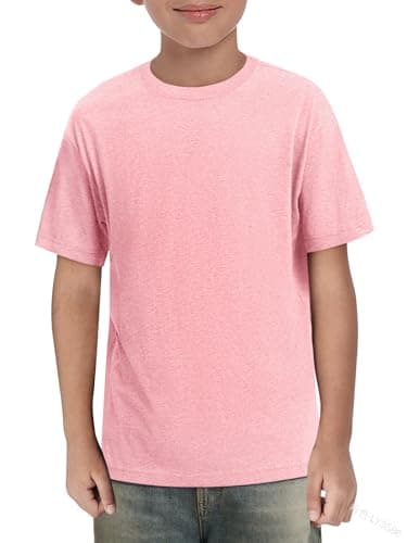 Image of Haloumoning Boys' T-Shirt Summer Short-Sleeved Tops Children's Round Neck Plain Lightweight Shirts Casual Sports Basic Tops 5-14 Years, Pink, 5-6 Years