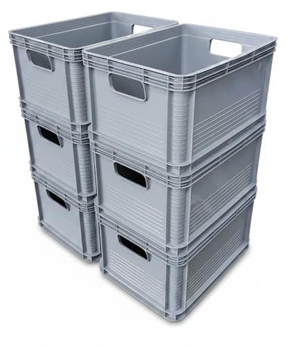Image of 6 x 20 Litres Robusto Industrial Plastic Stacking Euro Storage Containers Boxes Crates GREY