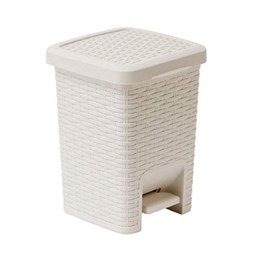 Image of Addis 518145 Rattan Effect Square Bathroom Pedal Waste Trash Bin, 6 Litre, Cream, Calico Linen