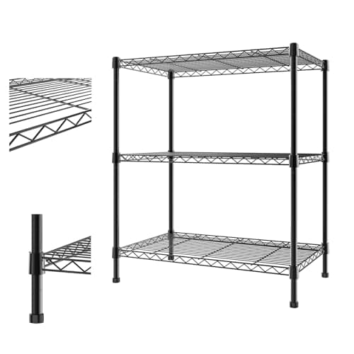 Image of Yiyai Heavy Duty Shelving Units, 3 Tier Adjustable Metal Wire Storage Rack for Kitchen Garage Pantry Living Room Warehouse, 120KG Max Weight, 35 cm D x 60 cm W x 76 cm H