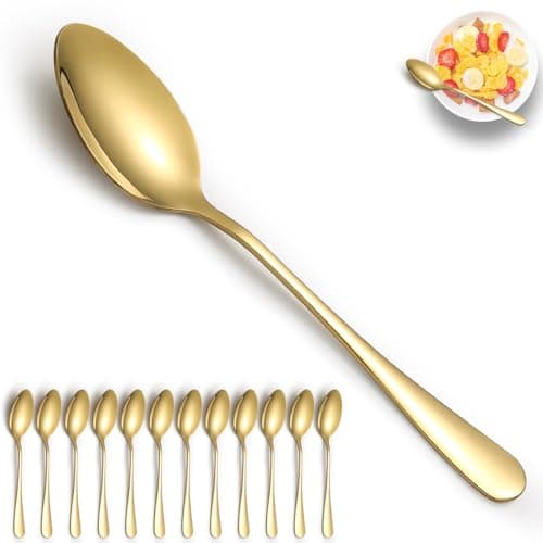 Image of ReaNea Gold Dinner Spoons 12 Pieces, Stainless Steel Titanium Gold Plating Table Spoon, Soup Spoons, Use for Home, Restaurant, Wedding, Parties, Events, Christmax