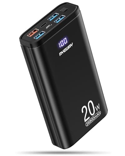 Image of AYEWAY Power Bank 26800mAh USB C Fast Charging Portable Charger PD 20W Battery pack with 5 Outputs & Digital Display,External Backup Phone Charger for iPhone,MacBook,Samsung,Travel,Camping (Black)