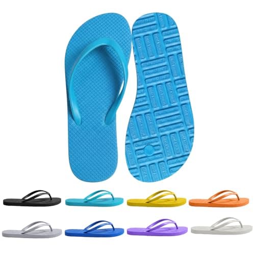 Image of Women's Non-Slip Flip Flops Ultra Lightweight Basic Thongs Rubber Soft Slide Slip-on Shoes Beach Pool Shower Sandals (Blue, Adult, Women, 6, Numeric Range, UK Footwear Size System, 7, Medium)