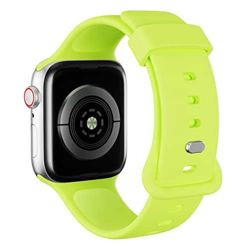Image of AOTUAO Sport Straps Compatible with Apple Watch Strap 45mm 44mm 42mm, Soft Silicone Sport Band Replacement for iWatch Strap Series 9 8 7 6 5 4 3 2 1 SE Women Men, Brilliant Yellow
