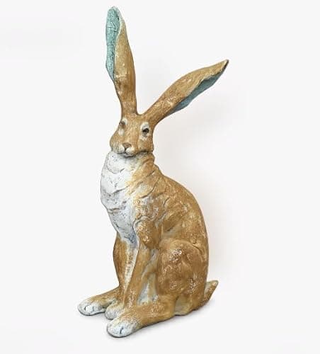 Image of Decorative Hare Ornament, Resin Sculpture, Brown and White, 37cm Height