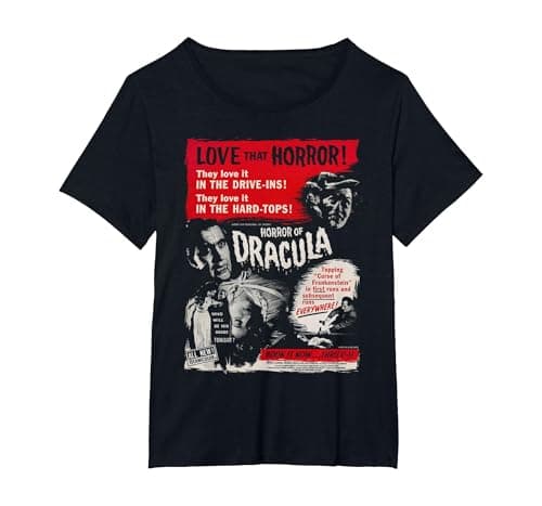 Image of Love That Horror of Dracula Movie Poster Art Christopher Lee T-Shirt, Women's Plus, Black, 6X