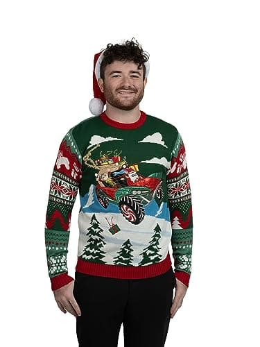 Image of Blizzard Bay Men's Ugly Christmas Sweater Santa, Dune Buggy Green, Large