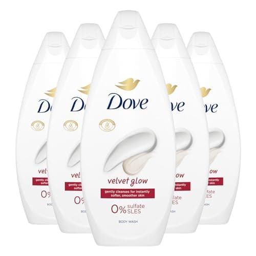 Image of Dove Body Wash 0% Sulfate SLES for Women Made with Naturally Derived Cleansers and Plant Based Moisturiseres Gently Cleanses for Softer and Smoother Skin, 225ml (5 Pack, Velvet Glow)