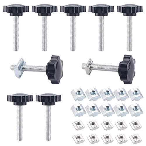 Image of JJWNMLL 10PCS Clamping Screw Knob Star Screw M8 * 50mm thumb screws Bolts Thread Replacement Star Hand Knob Tightening Screw, Black Grip (Black(10PCS buttons+20PCS 30/40-M8 sliding nuts), M8 * 50mm)